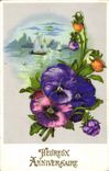 CPA Heureux Anniversaire Fleurs