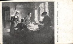 CPA Herland Mlle F Atelier de broderie 