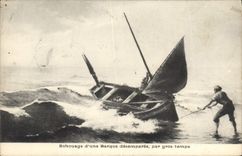 CPA Echouage d'une Barque desemparee par gros temps 