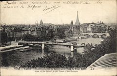 CPA Paris Panorama sur la Seine pris vers la Tour Eiffel 