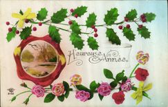 CPA Heureuse Annee Fleurs