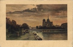 CPA Paris Coucher de soleil sur Notre Dame 