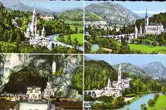 CPA Bouvenir de Lourdes H P la Basilique vue du chateau Fort la Basilique et les montagnes la Grotte