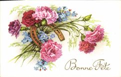 CPA Bonne Fete Fleurs Fer a cheval