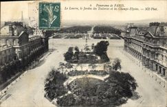 CPA Panorama de Paris Le Lovre le Jardin des Tuileries et les Champs Elysees Tour Eiffel