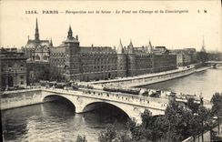 CPA Paris Perspective sur la Seine Le Pont au Change et la Conciergerie 
