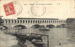 CPA Paris Le Viaduc d'Auteuil Train Bateau