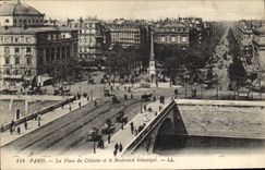 CPA Paris La Place du Chatelet et le Boulevard Sebastopol 