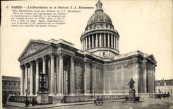 CPA Paris le Pantheon et la statue JJ Rousseau 