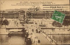 CPA Paris Panorama de la Place de la Concorde pris vers le Sacre Coeur de Montmartre et l'Opera a dr