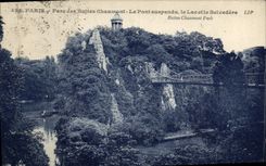 CPA Paris Parc des Buttes Chaumont Le Pont suspnedu le Lac et le Belvedere 