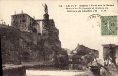 CPA Le Puy Espaly Pont sur la Borne Statue de St Joseph et Ruines du Chateau de Charles VII 