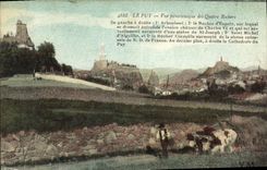 CPA Le Puy Vue panoramique des Quatre Rochers Attelage Bœufs