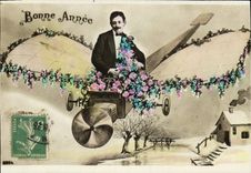 CPA Bonne Annee Homme Avion Aviation