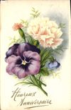 CPA Heureux Anniversaire Fleurs