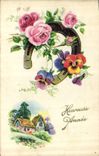 CPA Heureuse Annee Fleurs Fer a cheval