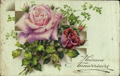 CPA Heurese Anniversaire Fleurs
