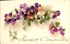 CPA Heureux Anniversaire Fleurs