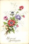 CPA Heureux Anniversaire Fleurs