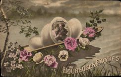 CPA Heureuses Paques Femme