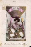 CPA Joyeuses Annee Femme Ballon Dirigeable
