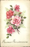CPA Heureux Anniversaire Fleurs