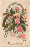 CPA Bonne Annee fleurs Fer a cheval