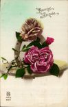 CPA Bonne Annee Fer a cheval Fleurs