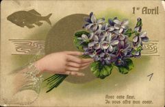 CPA Avec cette fleur Fe vous offre mon coeur 