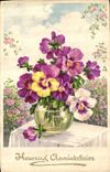 CPA Heureux Anniversaire Fleurs