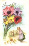 CPA Bonne Fete Fleurs Poussins