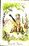 CPA Bonne Fete Maman Enfant Guitare Lapin
