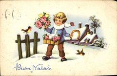 CPA Buon Natale Enfant Fer a cheval