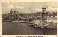 CPA Marseille La Cathedrale et le Fort Saint Jean 