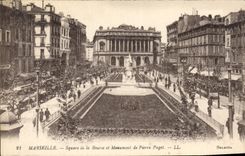 CPA Marseille Square de la Bourse et Monument de Pierre Puget