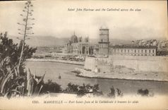 CPA Marseille Port Saint Jean et la Cathedrale a Travers les alves 