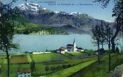 CPA Lac d'Annecy Eglise de Sevrier et la Tournette 