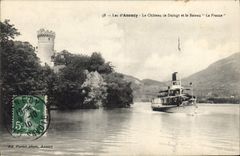 CPA Lac d'Annecy Le Chateau Je Duingt et le Bateau La France 