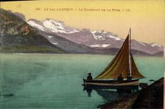 CPA Le Lac d'Annecy Le Tournant de la Puya Bateau