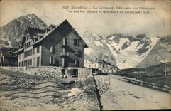 CPA Dauphine Le Lautaret Descente sur Briancon Vue sur les Hotels et le Glacier de l'Homme 