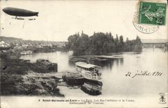 CPA Saint Germain en Laye le Pecq les Iles Corbieres et le Viaduc Embarcadere du Touriste Zeppelin D