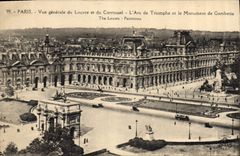 CPA Paris vue generale du Louvre et du Carrousel l'Arc de Triomphe et le Monument de Gambetta 