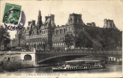 CPA Paris l'hotel de Ville et le Pont d'Arcole Bateau