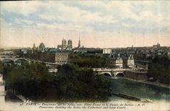 CPA Paris Panorama sur la Seine vers Notre Dame et le Palais de Justice 