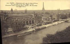 CPA Paris Panorama pris vers la Gare d'Orsay les Invalides et la Tour Eiffel 