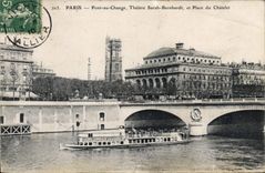 CPA Paris Pont au Change Theatre Sarah Bernhardt et Place du Chatelet Bateau