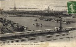 CPA Paris Vue sur la Seine prise du Viaduc d'Auteuil Tour Eiffel