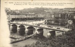 CPA Lyon Le Pont du Change Le premier bateau a vapeur 