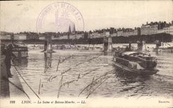 CPA Lyon La Saone et Bateau Mouche Peche Pecheur