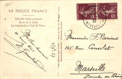 CPA Tours Indre et Loire Bords de la Loire La Cathedrale et Pont de Pierre 